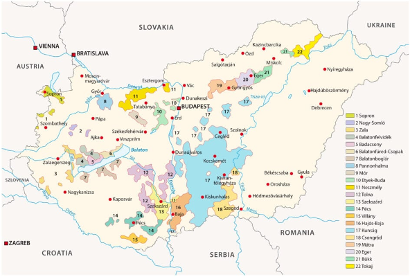 Map of Hungary's wine regions